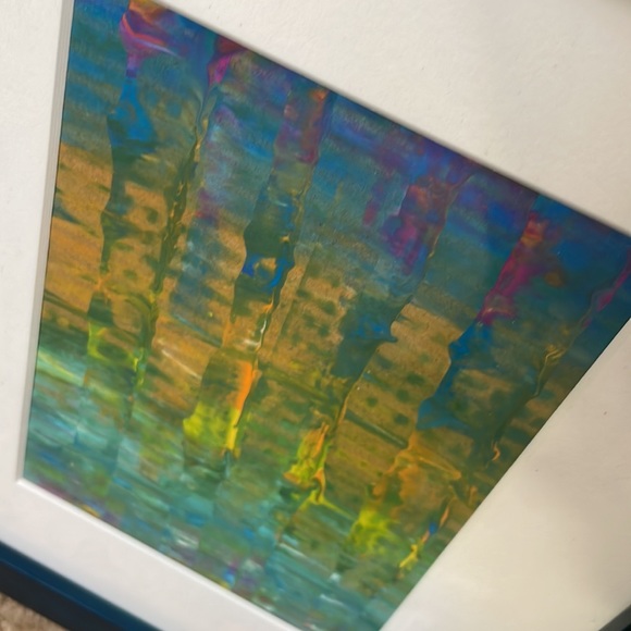 Handmade Abstract Art - 🌈 colors in textured pattern in wood blue frame - Picture 7 of 7